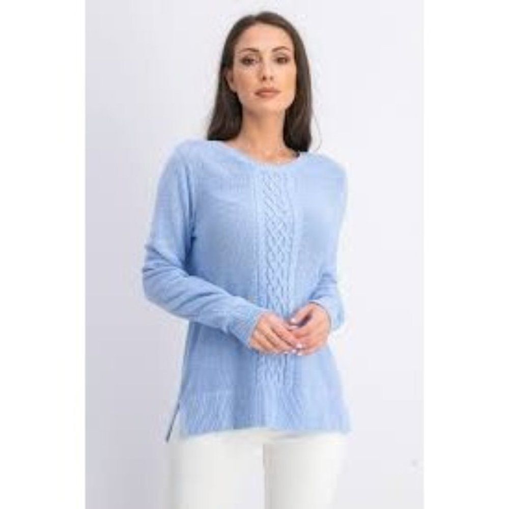 Karen Scott Womens Blue Cable Knit Long Sleeve Round Neck Pullover Sweater Sz PM